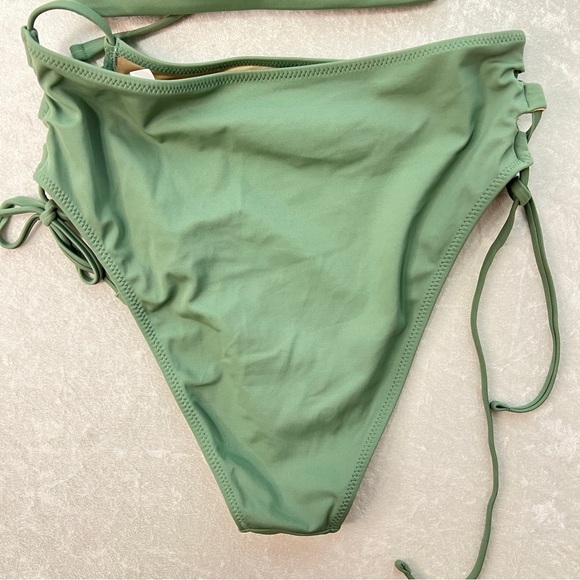 SHADE & SHORE Swimsuit Lace-Up Hight Waist 2 Piece Bikini Sage Green Size M/36C - Picture 13 of 16